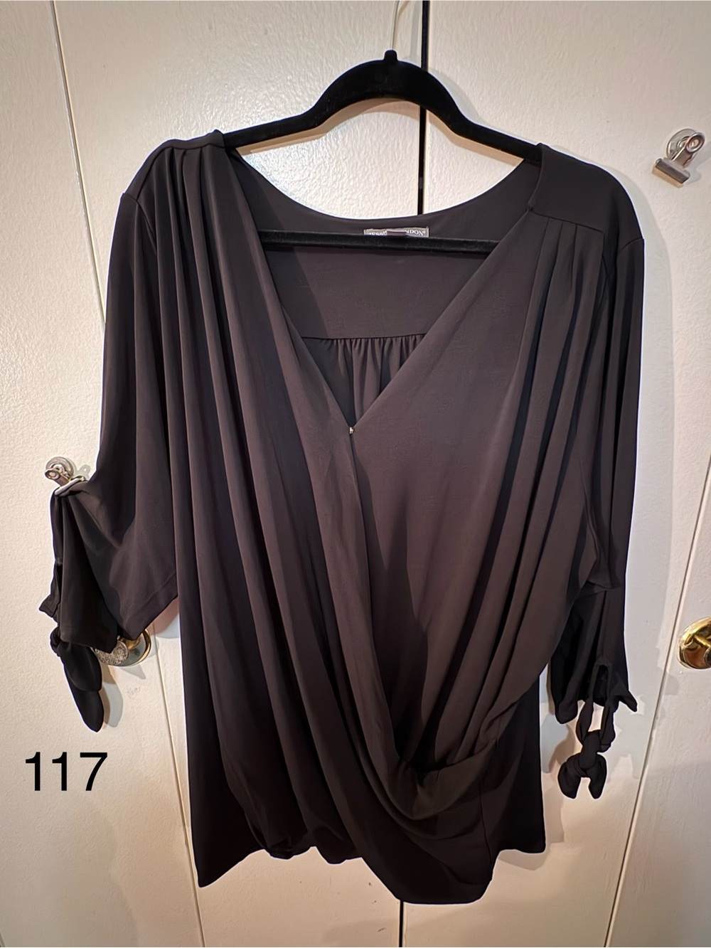 Jessica London Black Blouse with Gathered Neckline